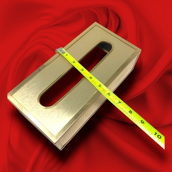 Vintage 1980's Gold Tone Modernist Grid Rectangular Tissue Box Cover Minimalist - Picture 6 of 8